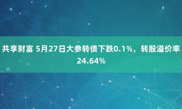 共享财富 5月27日大参转债下跌0.1%，转股溢价率24.64%