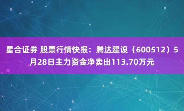 星合证券 股票行情快报：腾达建设（600512）5月28日主力资金净卖出113.70万元