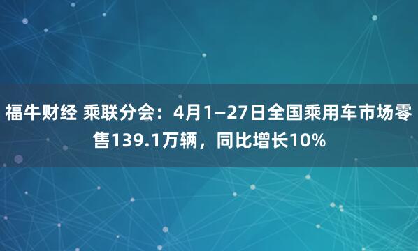 福牛财经 乘联分会：4月1—27日全国乘用车市场零售139.1万辆，同比增长10%